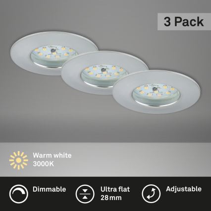 Briloner 7231-039 - Komplet 3x prigušivo LED kupaonsko ugradno stropno svjetlo LED/5,5W/230V IP44 matirani krom