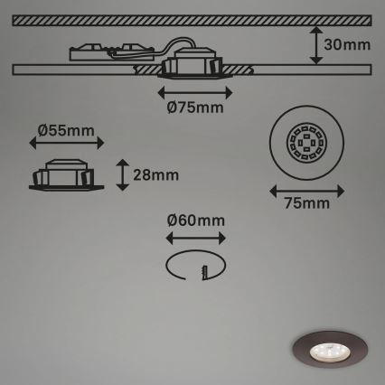 Briloner 7295-031 - SET 3x LED Prigušiva ugradbena svjetiljka za kupaonicu ATTACH LED/6,5W/230V IP44