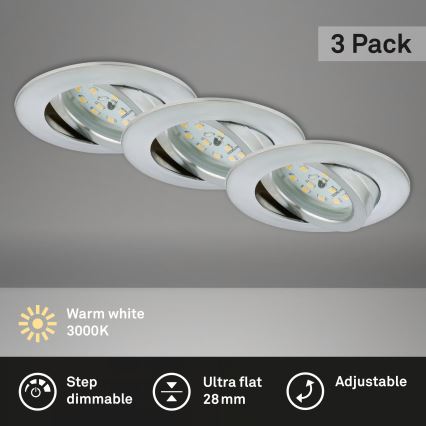 Briloner 7296-039 - SET 3x LED zatemnjivo kupaonsko ugradno stropno svjetlo LED/6,5W/230V 3000K IP23 matni krom