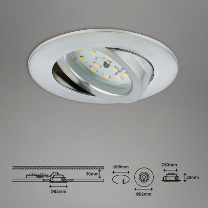 Briloner 7296-039 - SET 3x LED zatemnjivo kupaonsko ugradno stropno svjetlo LED/6,5W/230V 3000K IP23 matni krom