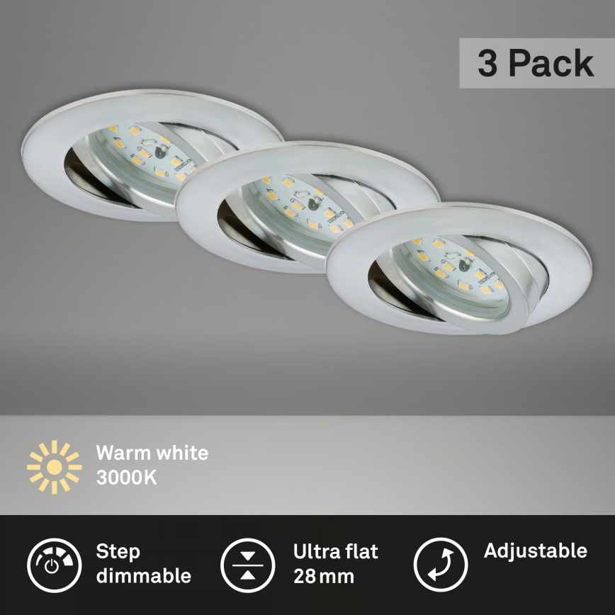 Briloner 7296-039 - SET 3x prigušive LED ugradne svjetiljke za kupaonicu 1xLED/6,5W/230V 3000K IP23 matni krom