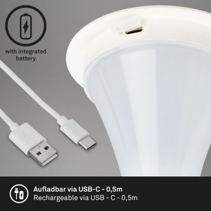 Briloner 7420016 - LED Prigušiva punjiva dodirna vanjska stolna lampa LED/4W/5V IP44 3000K bijela