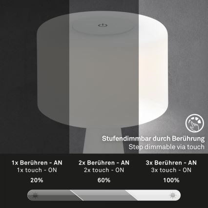 Briloner 7420016 - LED Prigušiva punjiva dodirna vanjska stolna lampa LED/4W/5V IP44 3000K bijela