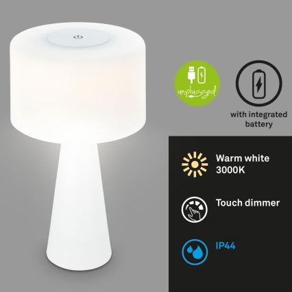 Briloner 7420016 - LED Prigušiva punjiva dodirna vanjska stolna lampa LED/4W/5V IP44 3000K bijela