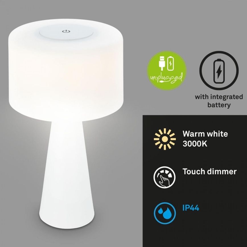 Briloner 7420016 - LED Prigušiva punjiva dodirna vanjska stolna lampa LED/4W/5V IP44 3000K bijela