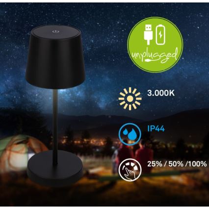 Briloner 7423015 - LED Prigušiva punjiva vanjska stolna lampa LED/2,6W/5V IP44 2000 mAh crna