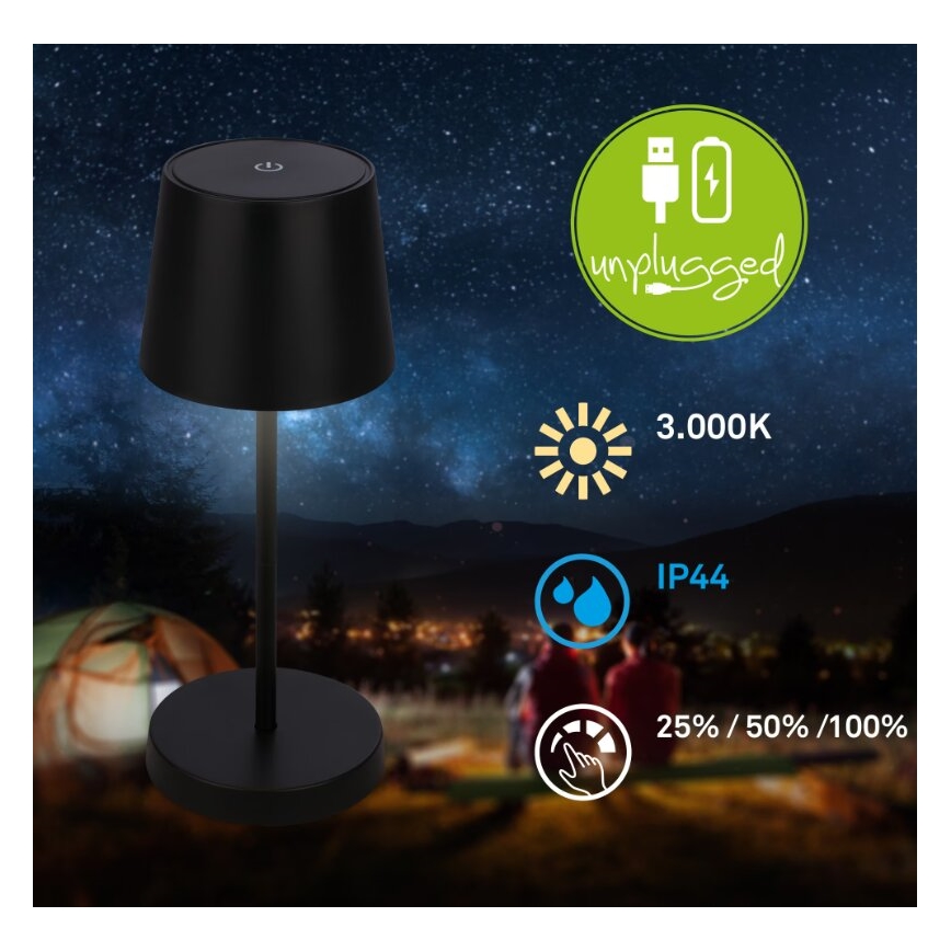 Briloner 7423015 - LED Prigušiva punjiva vanjska stolna lampa LED/2,6W/5V IP44 2000 mAh crna
