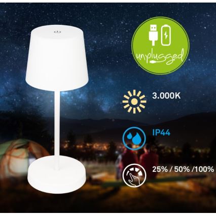Briloner 7423016 - LED Prigušiva punjiva vanjska stolna lampa LED/2,6W/5V 2000mAh IP44 bijela