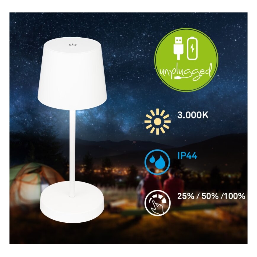 Briloner 7423016 - LED Prigušiva punjiva vanjska stolna lampa LED/2,6W/5V 2000mAh IP44 bijela