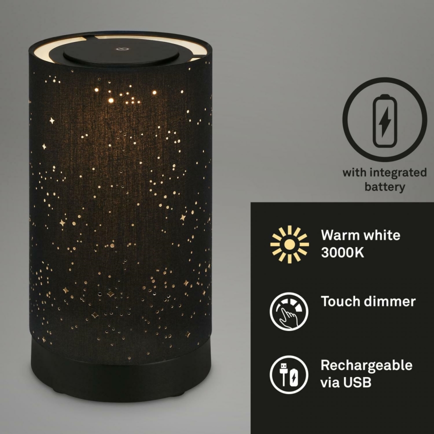 Briloner 7449-015 - LED Prigušiva vanjska dodirna lampa STARRY SKY LED/3W/5V IP44 2000 mAh crna