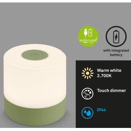 Briloner 7461019 - LED Prigušiva punjiva vanjska stolna lampa LED/2W/5V IP44 1200 mAh zelena