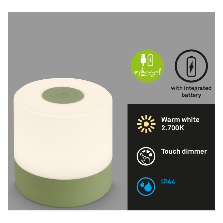 Briloner 7461019 - LED Prigušiva punjiva vanjska stolna lampa LED/2W/5V IP44 1200 mAh zelena