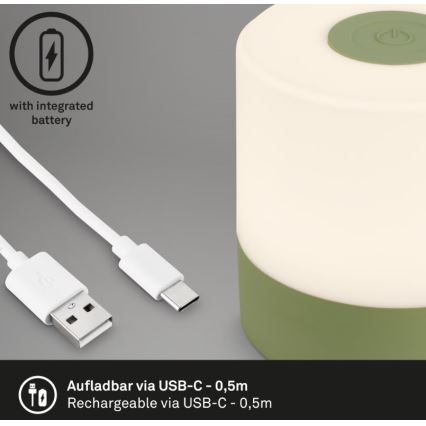 Briloner 7461019 - LED Prigušiva punjiva vanjska stolna lampa LED/2W/5V IP44 1200 mAh zelena