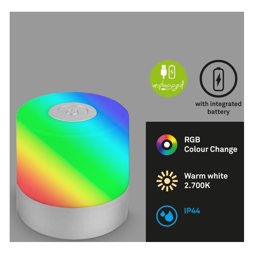 Briloner 7462014 - LED RGB Punjiva vanjska stolna lampa LED/1,5W/5V IP44 1200 mAh mat krom