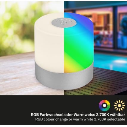 Briloner 7462014 - LED RGB Punjiva vanjska stolna lampa LED/1,5W/5V IP44 1200 mAh mat krom