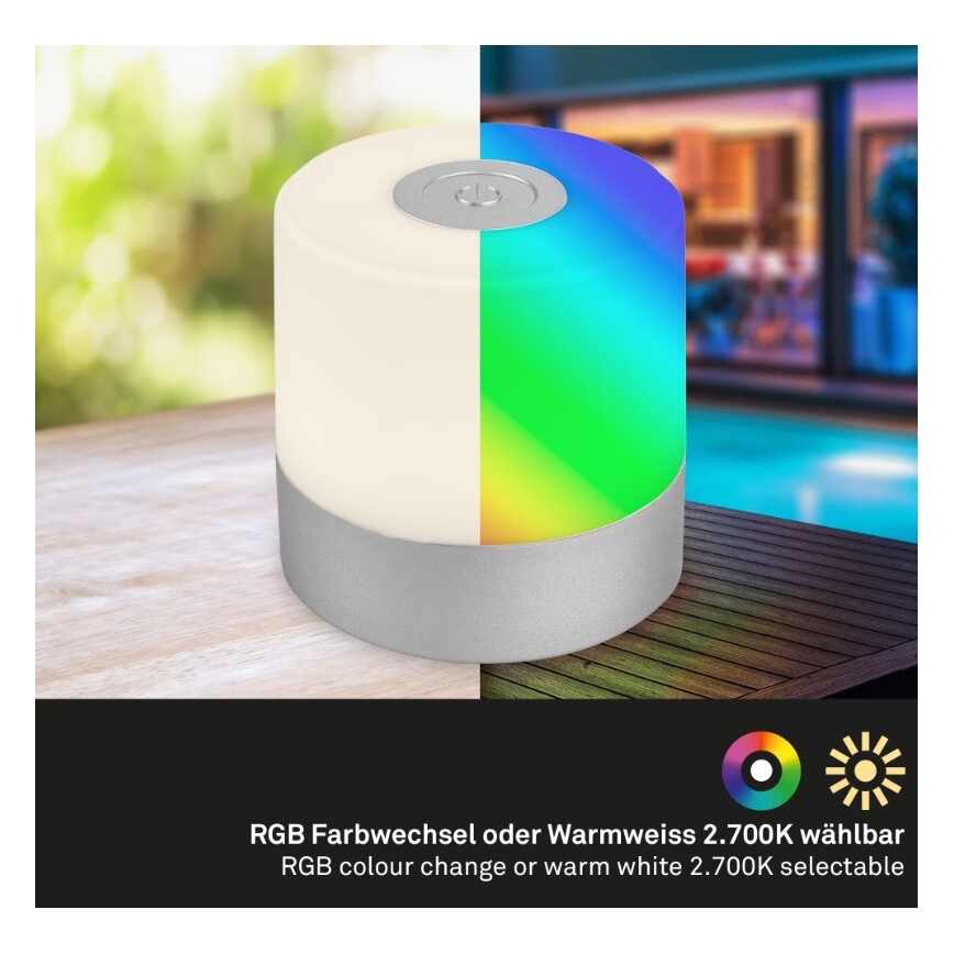 Briloner 7462014 - LED RGB Punjiva vanjska stolna lampa LED/1,5W/5V IP44 1200 mAh mat krom