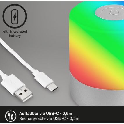 Briloner 7462014 - LED RGB Punjiva vanjska stolna lampa LED/1,5W/5V IP44 1200 mAh mat krom