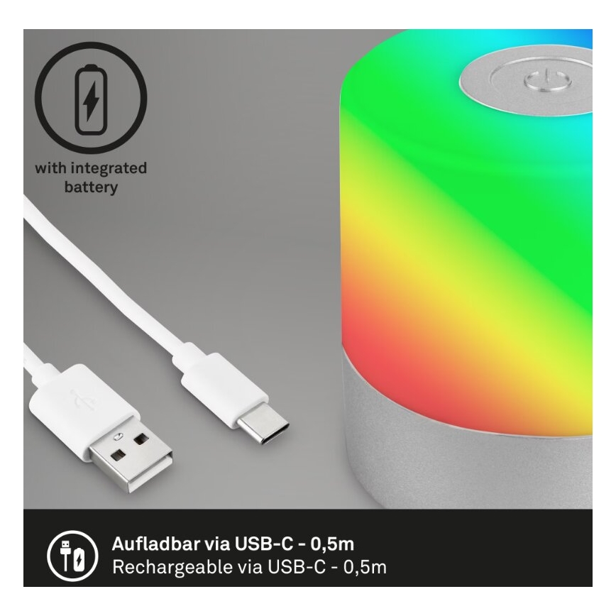 Briloner 7462014 - LED RGB Punjiva vanjska stolna lampa LED/1,5W/5V IP44 1200 mAh mat krom
