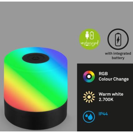 Briloner 7462015 - LED RGB Punjiva vanjska stolna lampa LED/1,5W/5V IP44 1200 mAh crna