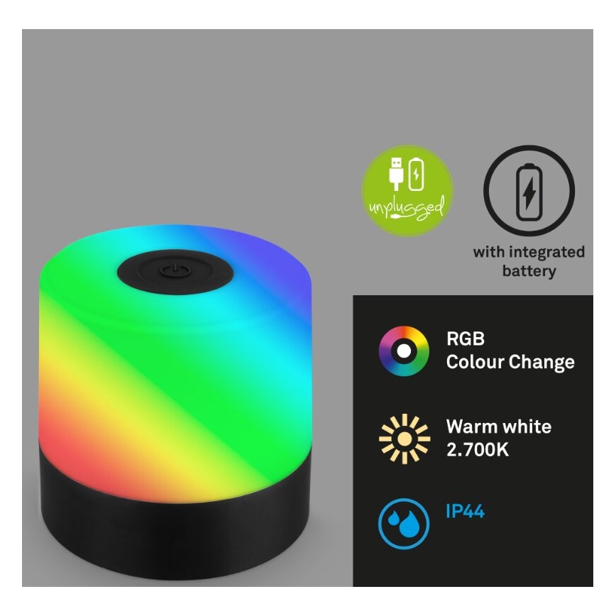 Briloner 7462015 - LED RGB Punjiva vanjska stolna lampa LED/1,5W/5V IP44 1200 mAh crna