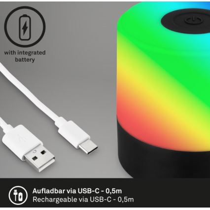 Briloner 7462015 - LED RGB Punjiva vanjska stolna lampa LED/1,5W/5V IP44 1200 mAh crna
