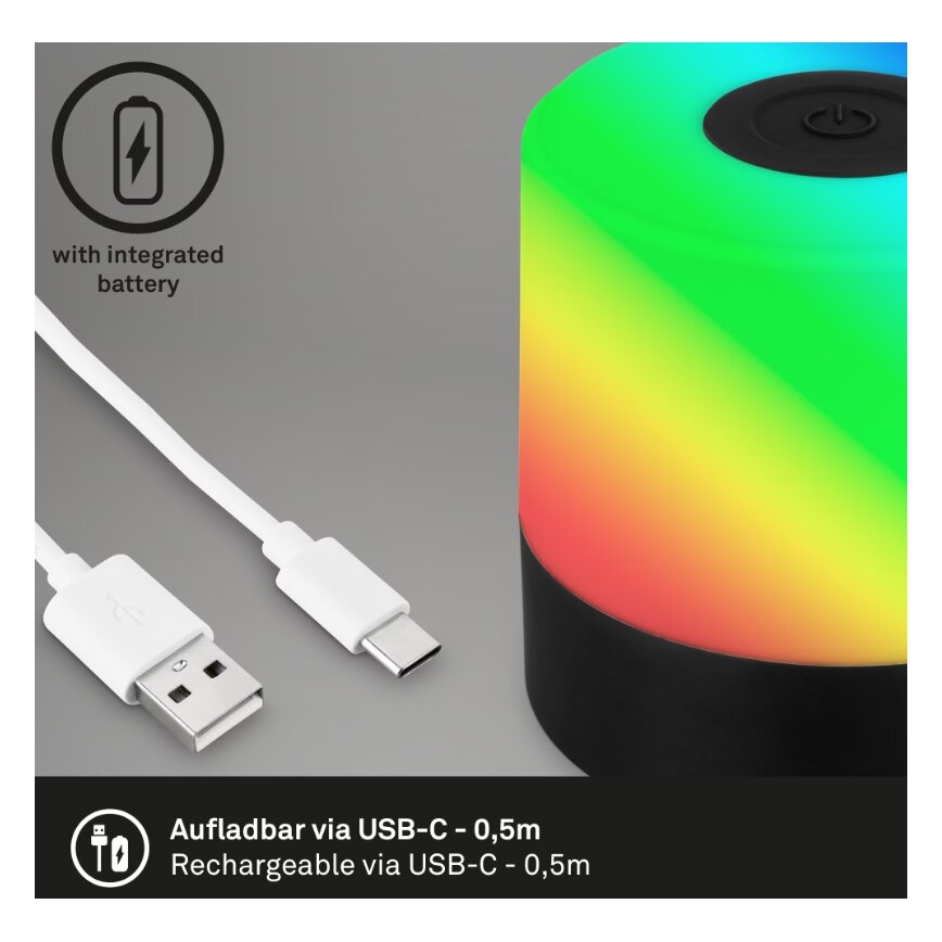 Briloner 7462015 - LED RGB Punjiva vanjska stolna lampa LED/1,5W/5V IP44 1200 mAh crna