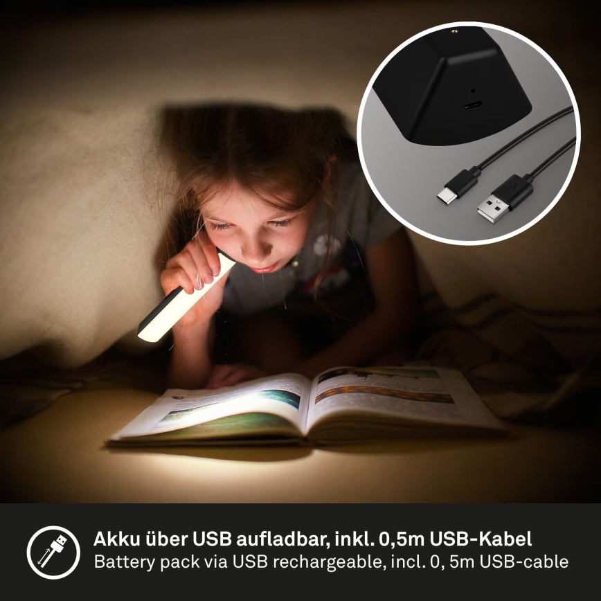 Briloner 7474-015 - LED Prigušiva dodirna punjiva vanjska stolna lampa 2u1 LED/7W/5V 2x2200 mAh USB 3000K IP44 crna