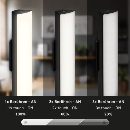 Briloner 7474-015 - LED Prigušiva dodirna punjiva vanjska stolna lampa 2u1 LED/7W/5V 2x2200 mAh USB 3000K IP44 crna