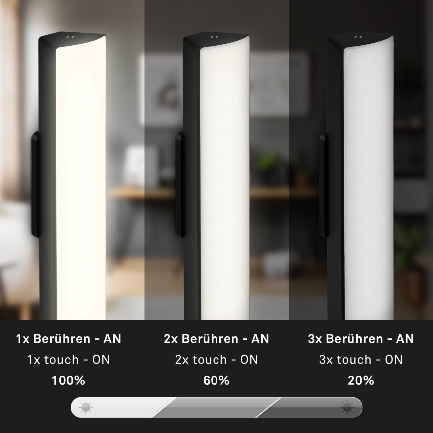 Briloner 7474-015 - LED Prigušiva dodirna punjiva vanjska stolna lampa 2u1 LED/7W/5V 2x2200 mAh USB 3000K IP44 crna