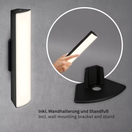 Briloner 7474-015 - LED Prigušiva dodirna punjiva vanjska stolna lampa 2u1 LED/7W/5V 2x2200 mAh USB 3000K IP44 crna