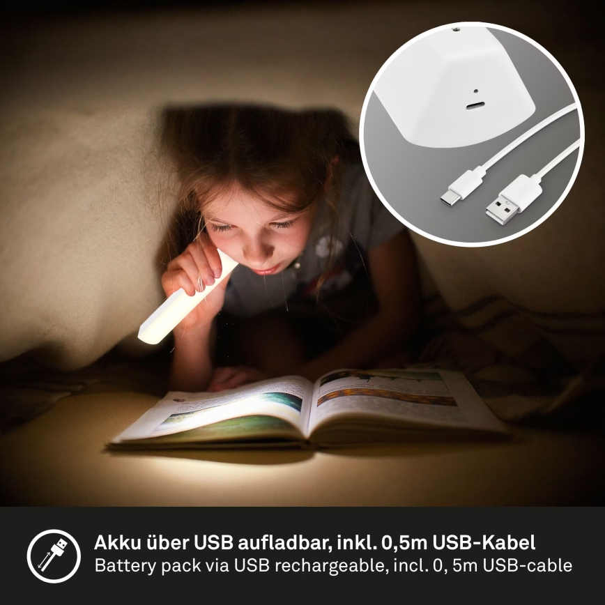 Briloner 7474-016 - LED Prigušiva dodirna punjiva vanjska stolna lampa 2u1 LED/7W/5V 2x2200 mAh USB 3000K IP44 bijela