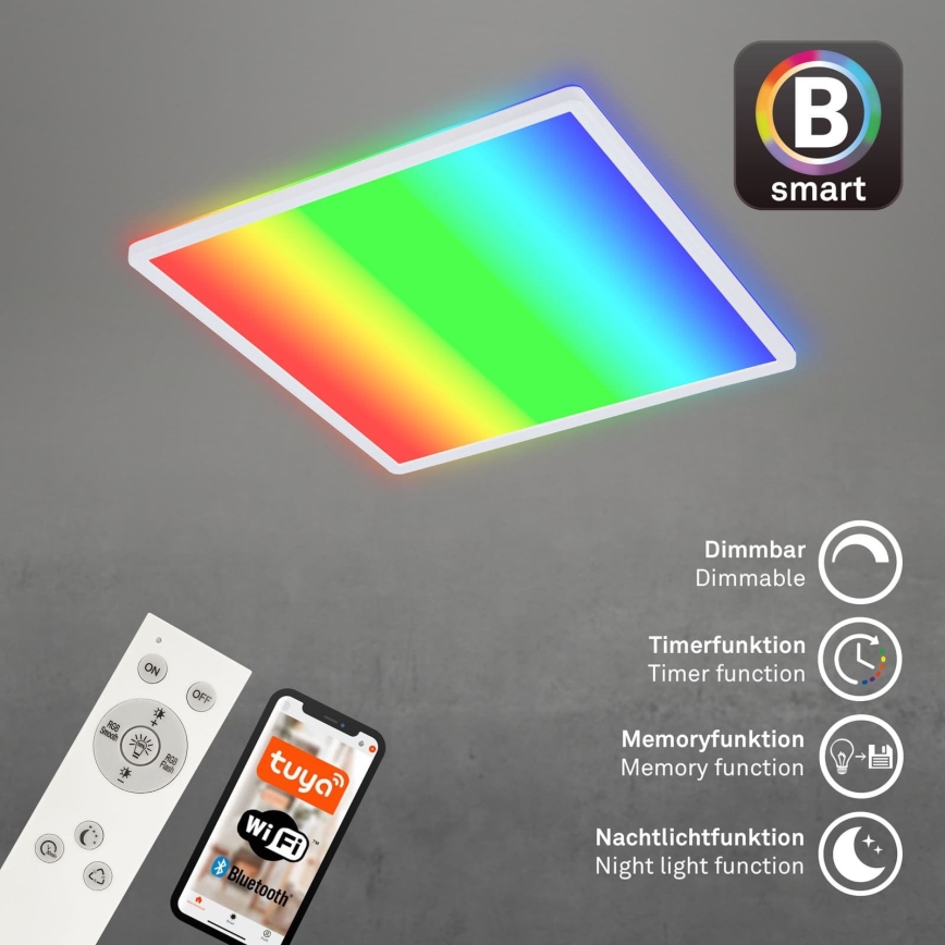 Briloner 7491-016 - pametna LED RGBW stropna svjetiljka s mogućnošću prigušivanja 22W/230V 4000K 42x42 cm Wi-Fi Tuya + daljinski upravljač
