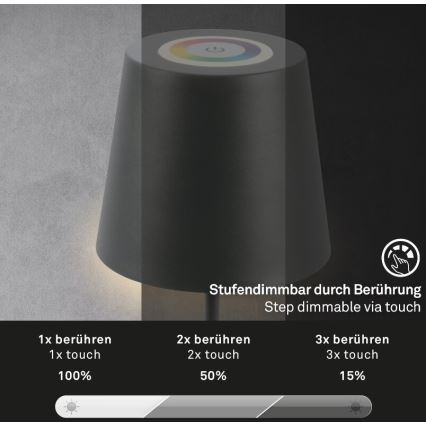 Briloner 7507015 - LED RGB Prigušiva punjiva vanjska stolna lampa 2u1 LED/2,5W/5V IP44 antracit