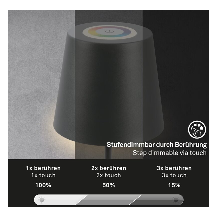 Briloner 7507015 - LED RGB Prigušiva punjiva vanjska stolna lampa 2u1 LED/2,5W/5V IP44 antracit