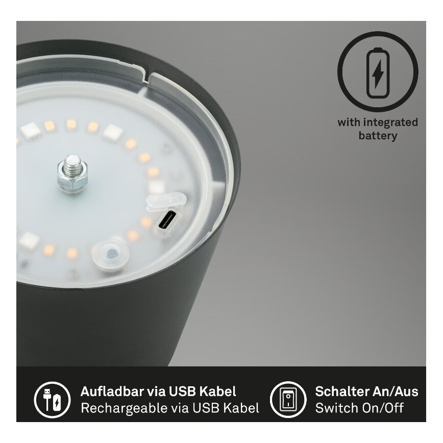 Briloner 7507015 - LED RGB Prigušiva punjiva vanjska stolna lampa 2u1 LED/2,5W/5V IP44 antracit