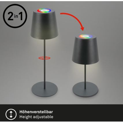 Briloner 7507015 - LED RGB Prigušiva punjiva vanjska stolna lampa 2u1 LED/2,5W/5V IP44 antracit