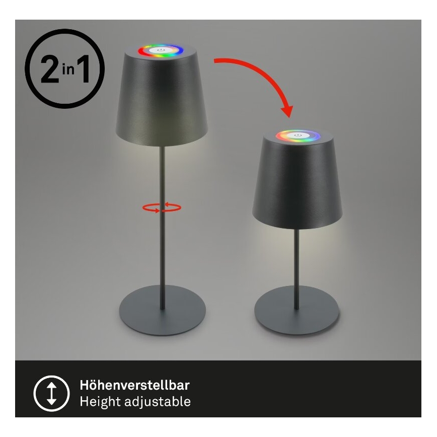 Briloner 7507015 - LED RGB Prigušiva punjiva vanjska stolna lampa 2u1 LED/2,5W/5V IP44 antracit