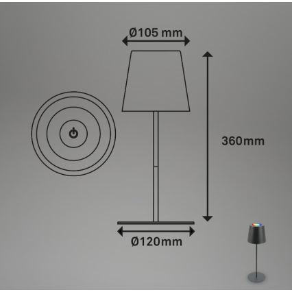 Briloner 7507015 - LED RGB Prigušiva punjiva vanjska stolna lampa 2u1 LED/2,5W/5V IP44 antracit