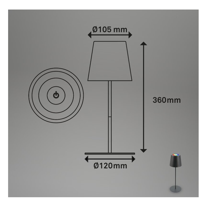 Briloner 7507015 - LED RGB Prigušiva punjiva vanjska stolna lampa 2u1 LED/2,5W/5V IP44 antracit