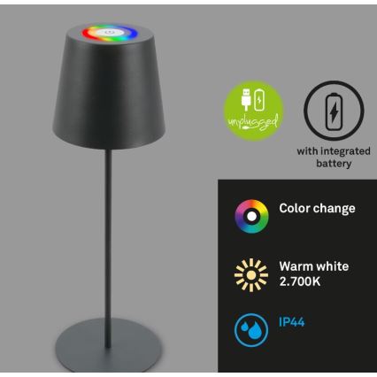 Briloner 7507015 - LED RGB prigušiva punjiva vanjska stolna svjetiljka 2 u 1 LED/2,5W/5V IP44 1200 mAh antracit
