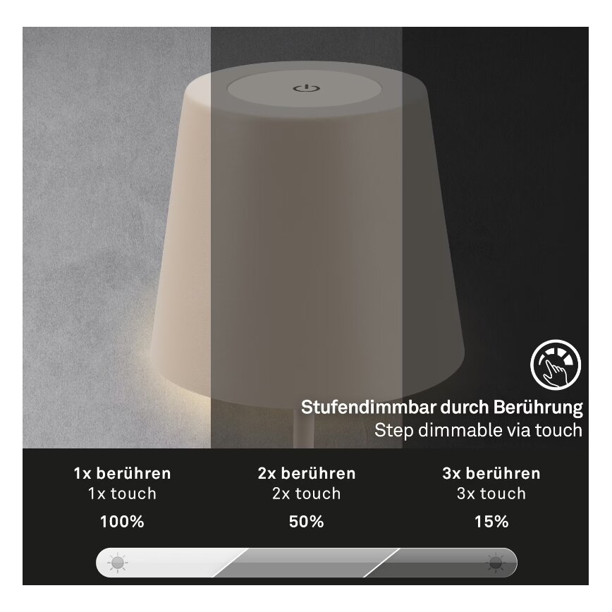 Briloner 7508011 - LED Prigušiva punjiva vanjska stolna lampa 2u1 LED/2,5W/5V IP44 bež