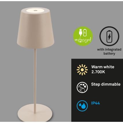 Briloner 7508011 - LED s mogućnošću prigušivanja punjiva vanjska stolna lampa 2 u 1 LED/2,5W/5V IP44 1200 mAh bež