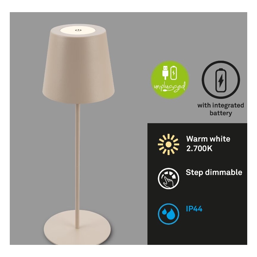Briloner 7508011 - LED s mogućnošću prigušivanja punjiva vanjska stolna lampa 2 u 1 LED/2,5W/5V IP44 1200 mAh bež
