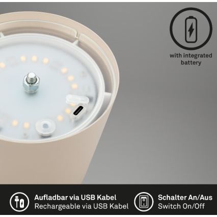 Briloner 7508011 - LED s mogućnošću prigušivanja punjiva vanjska stolna lampa 2 u 1 LED/2,5W/5V IP44 1200 mAh bež