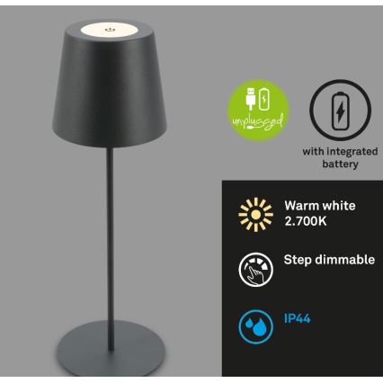 Briloner 7508015 - LED Prigušiva punjiva vanjski stolna lampa 2u1 LED/2,5W/5V IP44 crna