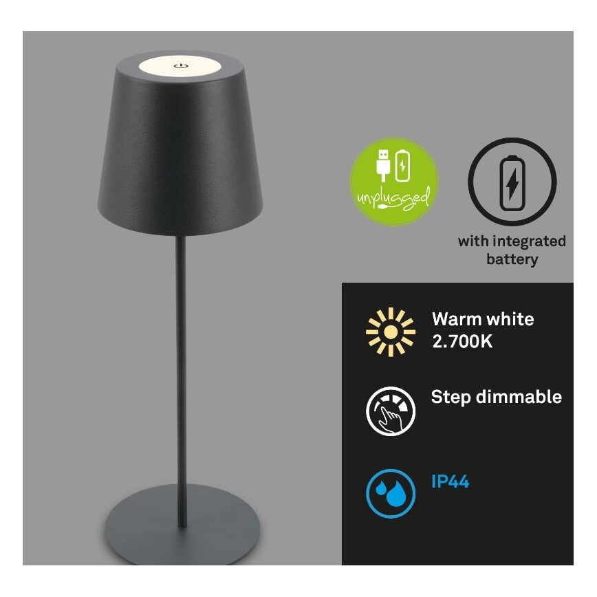 Briloner 7508015 - LED Prigušiva punjiva vanjski stolna lampa 2u1 LED/2,5W/5V IP44 crna