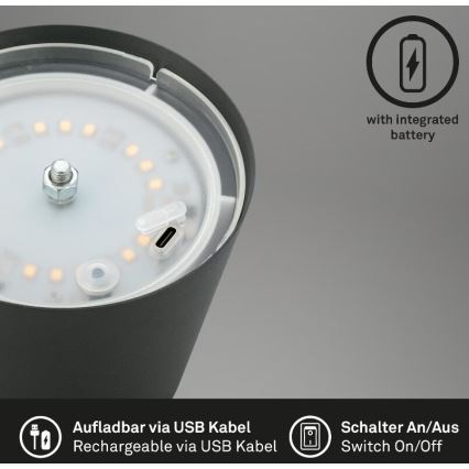 Briloner 7508015 - LED Prigušiva punjiva vanjski stolna lampa 2u1 LED/2,5W/5V IP44 crna