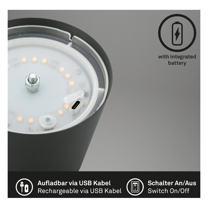 Briloner 7508015 - LED Prigušiva punjiva vanjski stolna lampa 2u1 LED/2,5W/5V IP44 crna