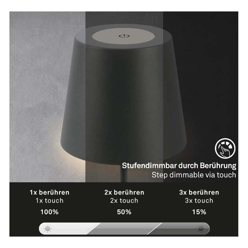 Briloner 7508015 - LED Prigušiva punjiva vanjski stolna lampa 2u1 LED/2,5W/5V IP44 crna