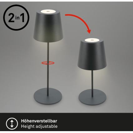Briloner 7508015 - LED Prigušiva punjiva vanjski stolna lampa 2u1 LED/2,5W/5V IP44 crna
